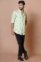 Bee Pattern Mens Hand Embroidered Full Sleeve Shirt