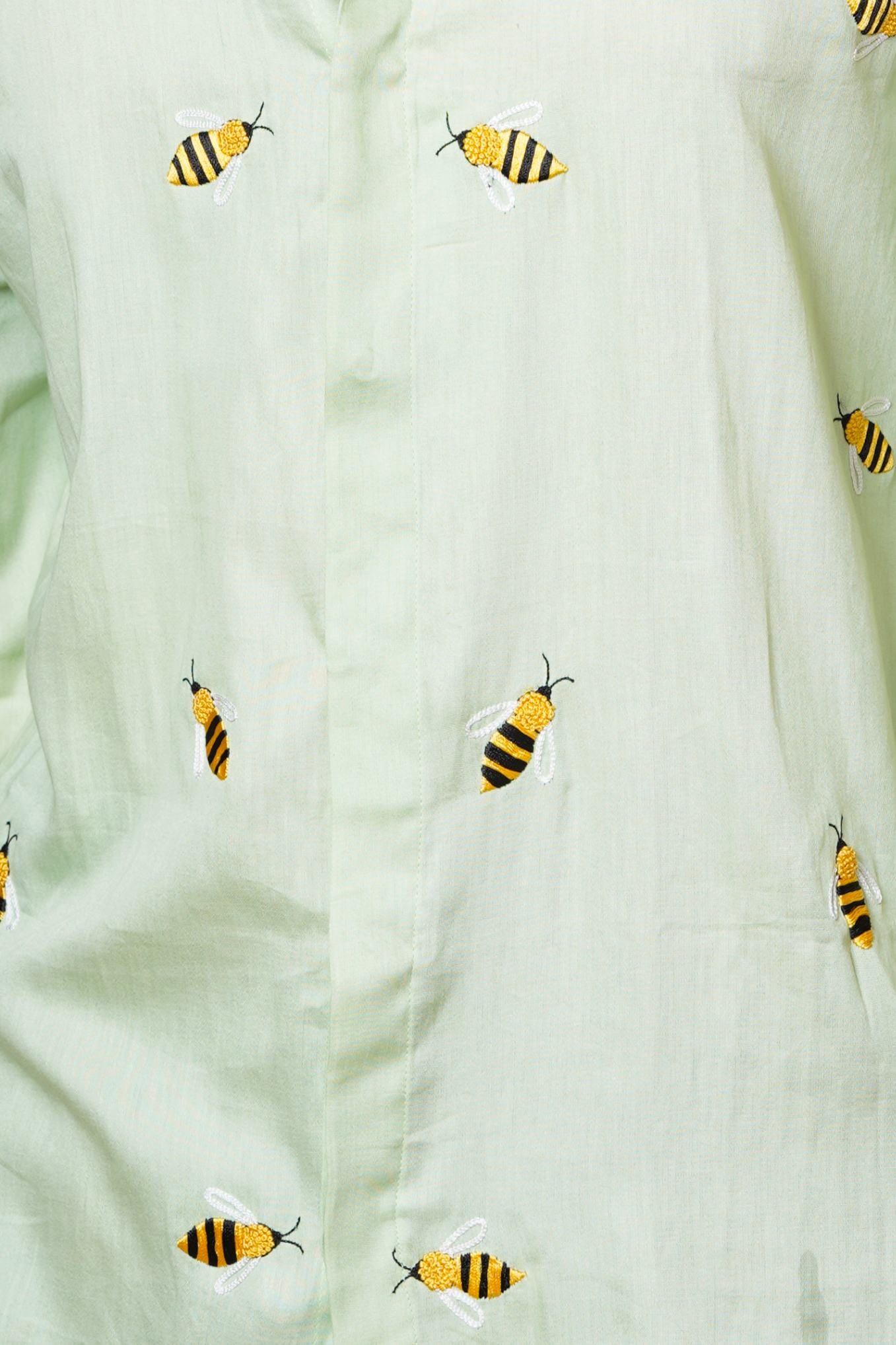 Bee Pattern Mens Hand Embroidered Full Sleeve Shirt