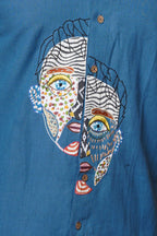 Blue Eyes Patch Work Mens Half Sleeve Shirt