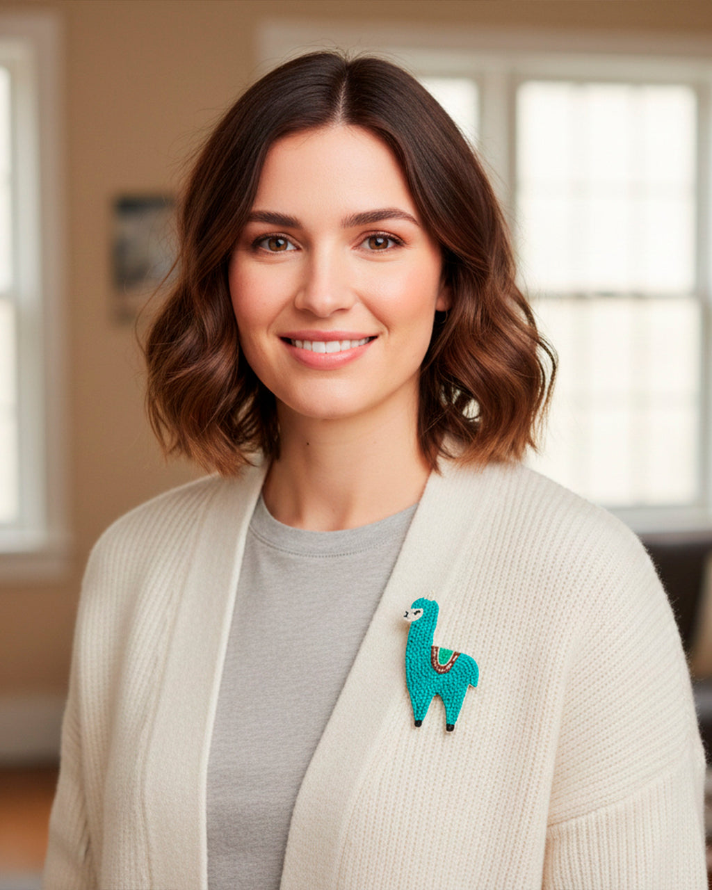 Blue Llama Brooch Pin