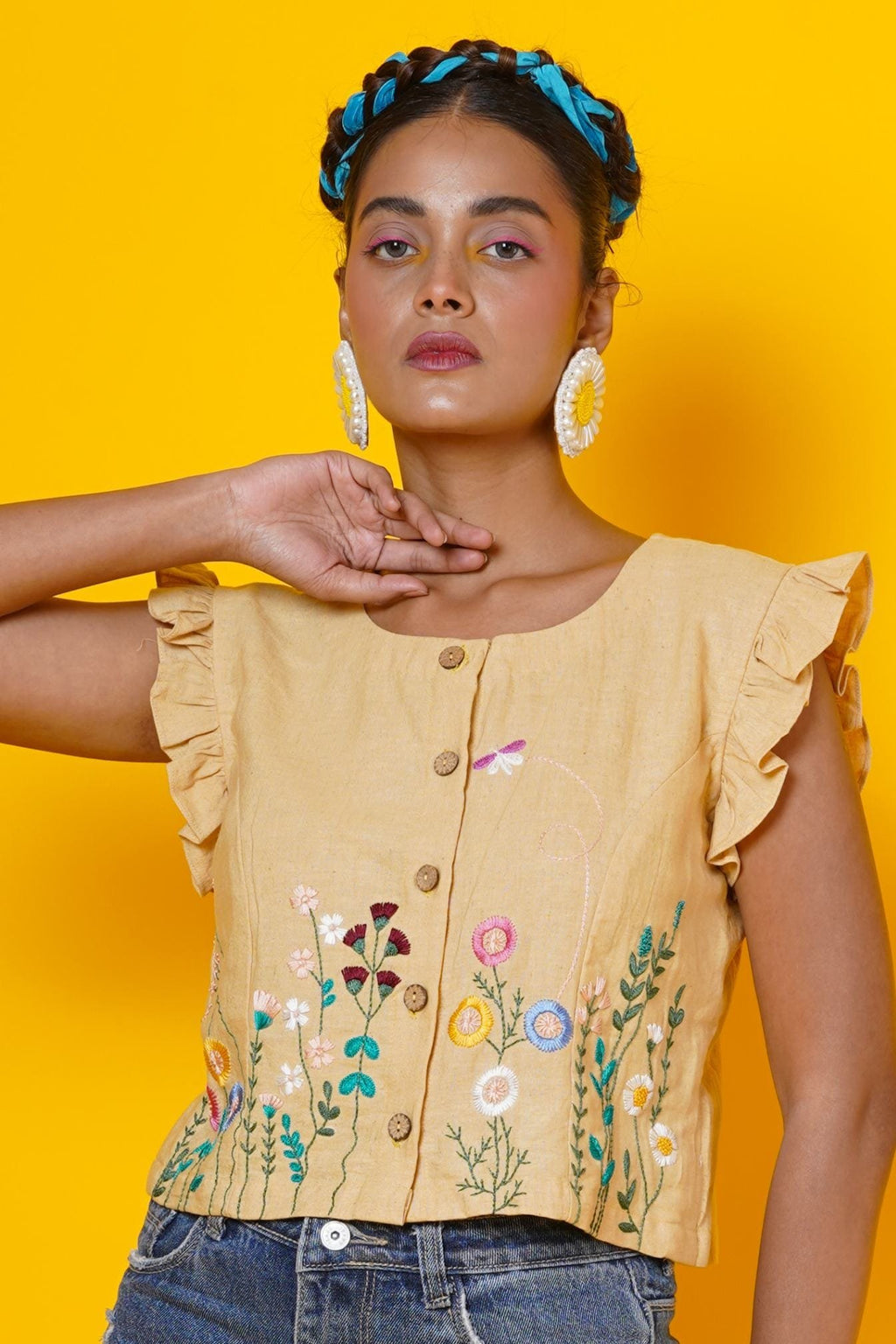 Beige Blouse With Hand Embroidery Work