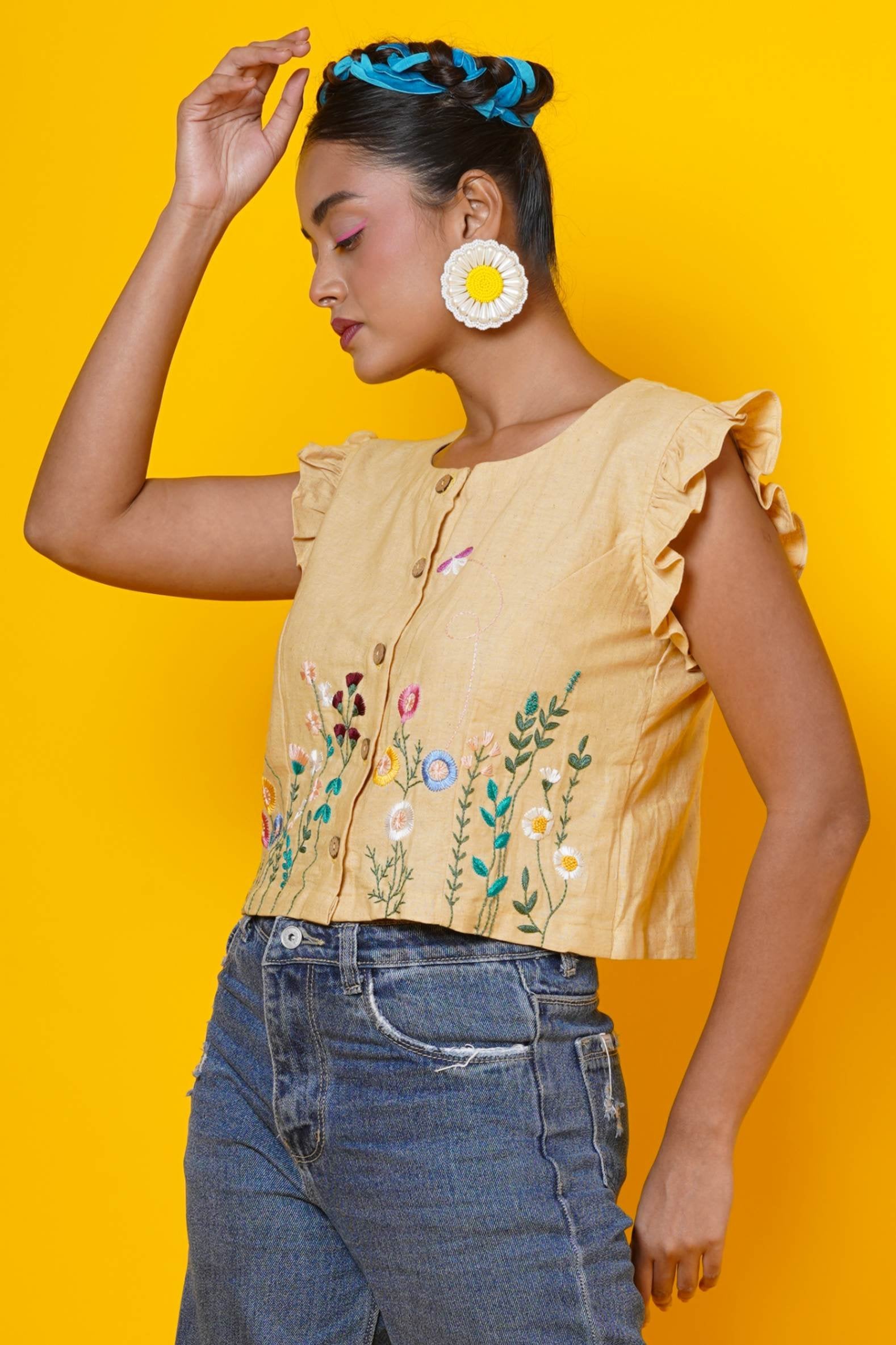 Beige Blouse With Hand Embroidery Work