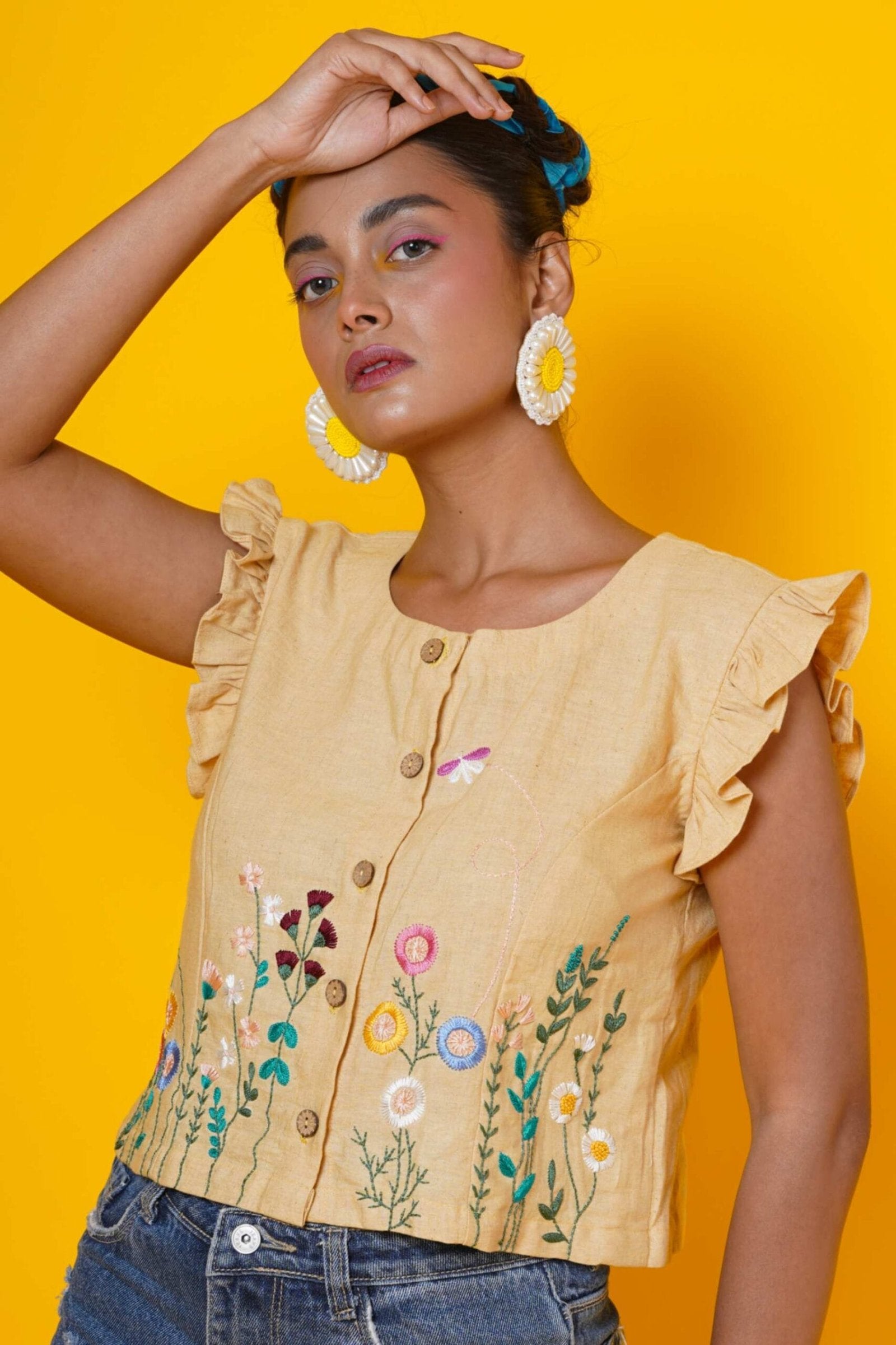 Beige Blouse With Hand Embroidery Work