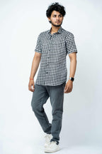 Black & White Houndstooth Print Mens Half Shirt.