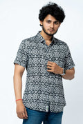 Black Ikat Print Regular Fit  Cotton Shirt