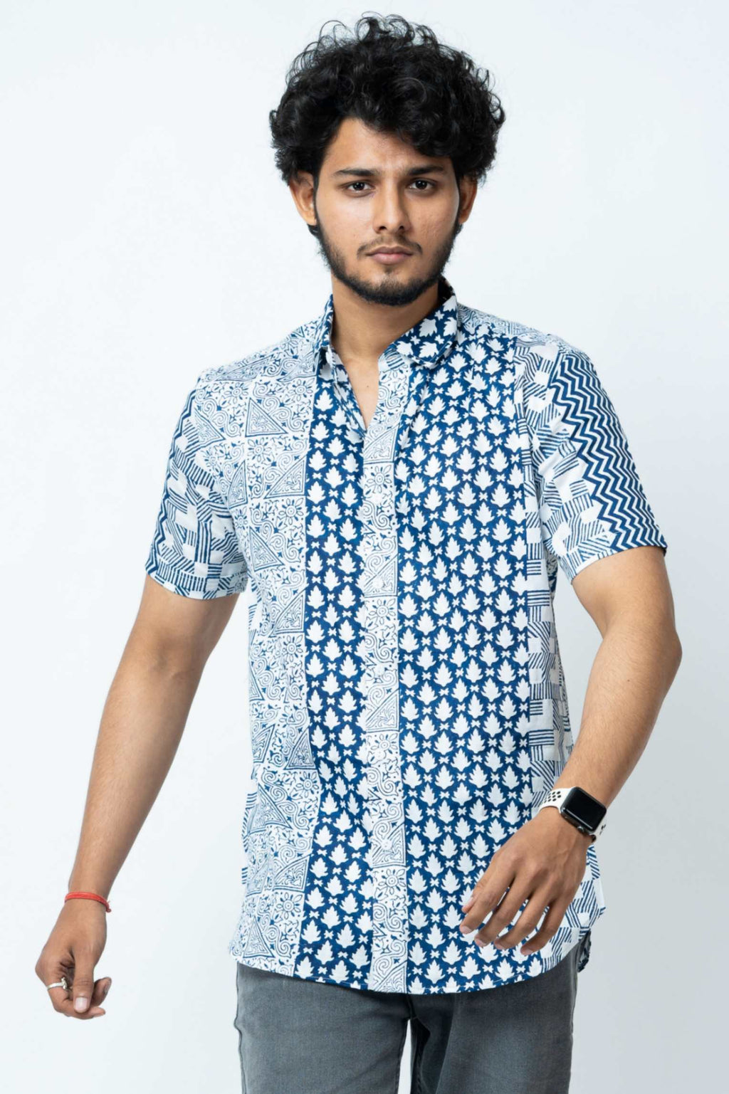 Blue Motif Block Print Casual Shirt