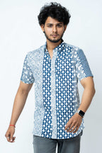 Blue Motif Block Print Casual Shirt