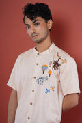Circus Art Hand Embroidery Mens Half Sleeve Shirt