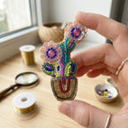Cactus With Flowers Brooch Pin