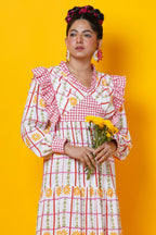 Checks And Floral Block Print Maxi Dress