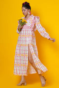 Checks And Floral Block Print Maxi Dress