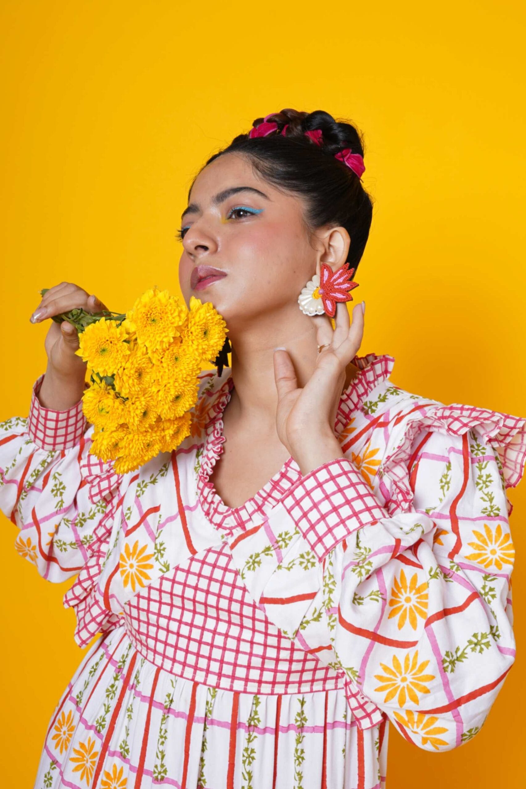 Checks And Floral Block Print Maxi Dress