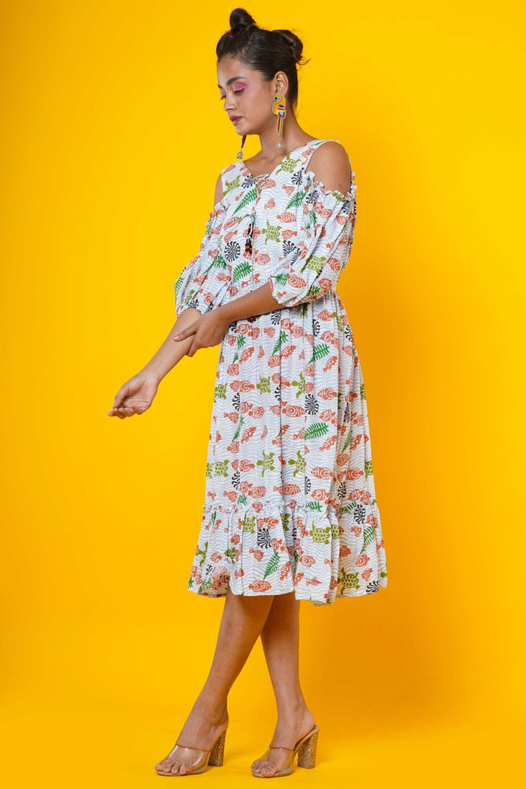 Cold Shoulder Midi Dress In Muslin For Women