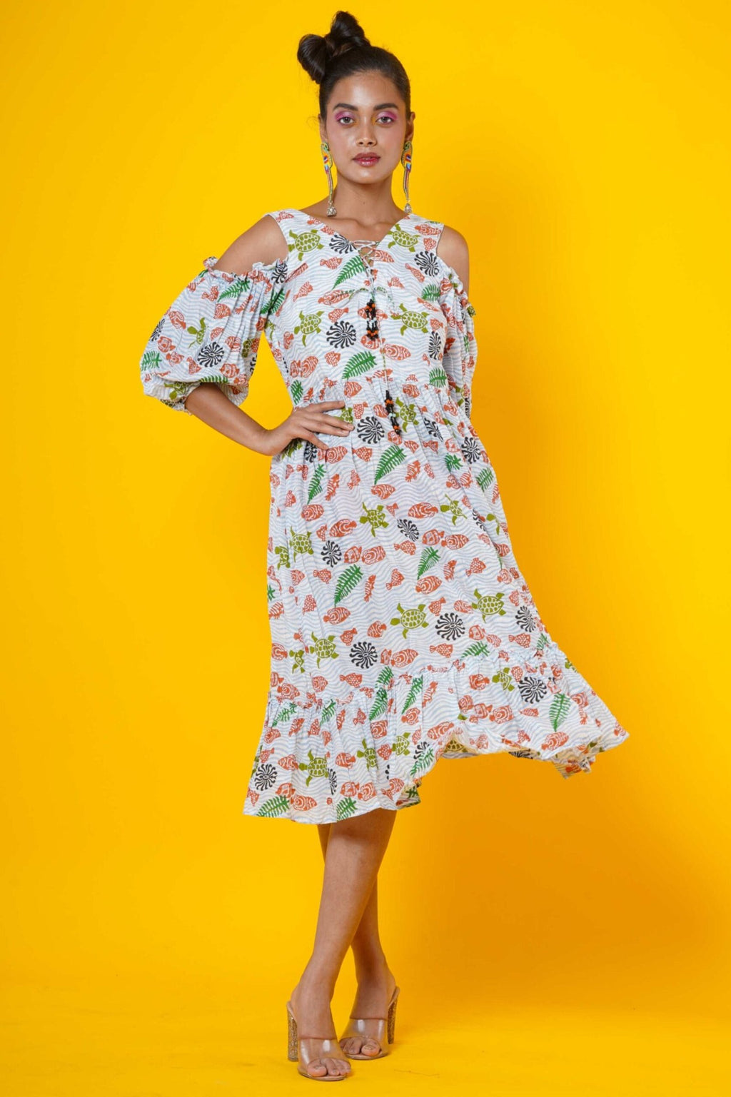 Cold Shoulder Midi Dress In Muslin For Women