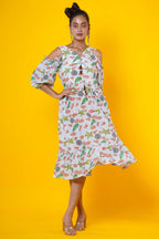 Cold Shoulder Midi Dress In Muslin For Women