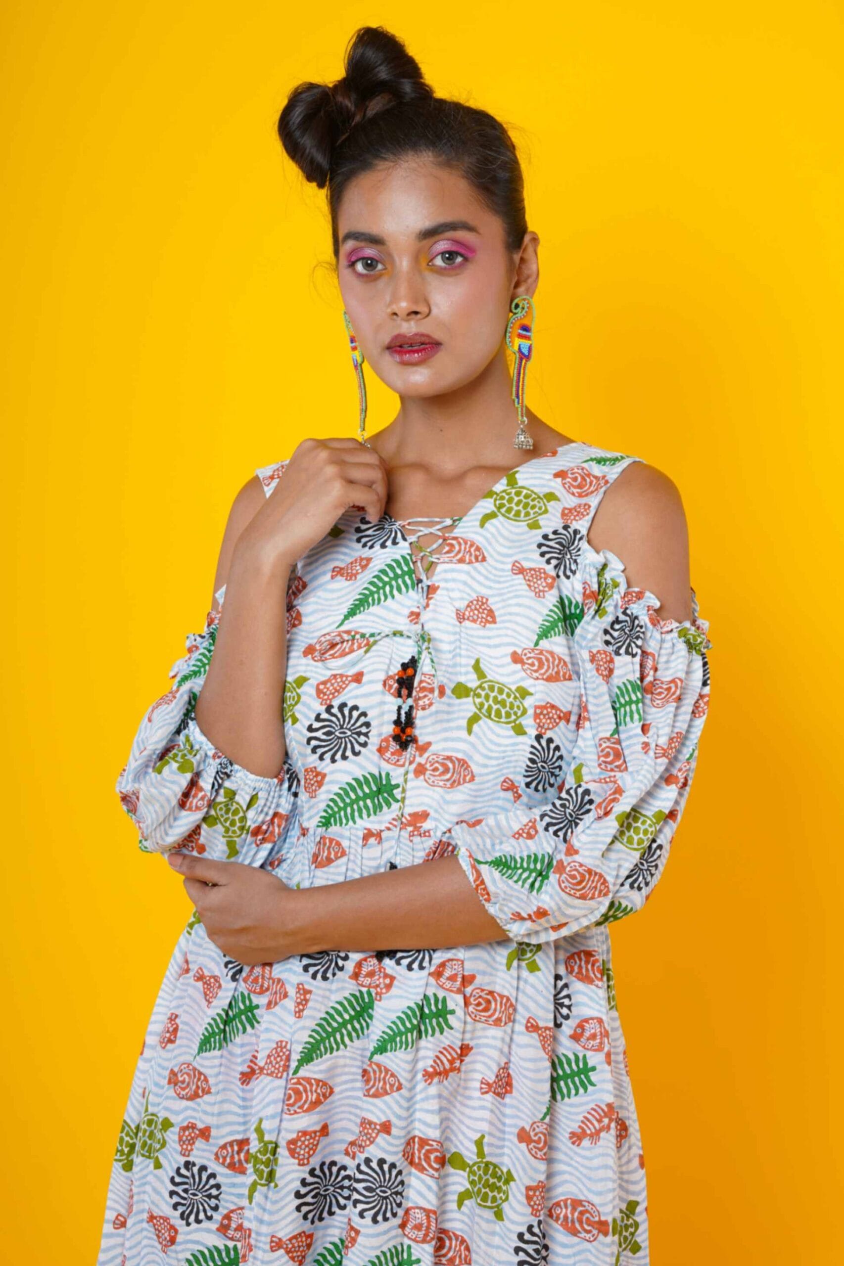 Cold Shoulder Midi Dress In Muslin For Women