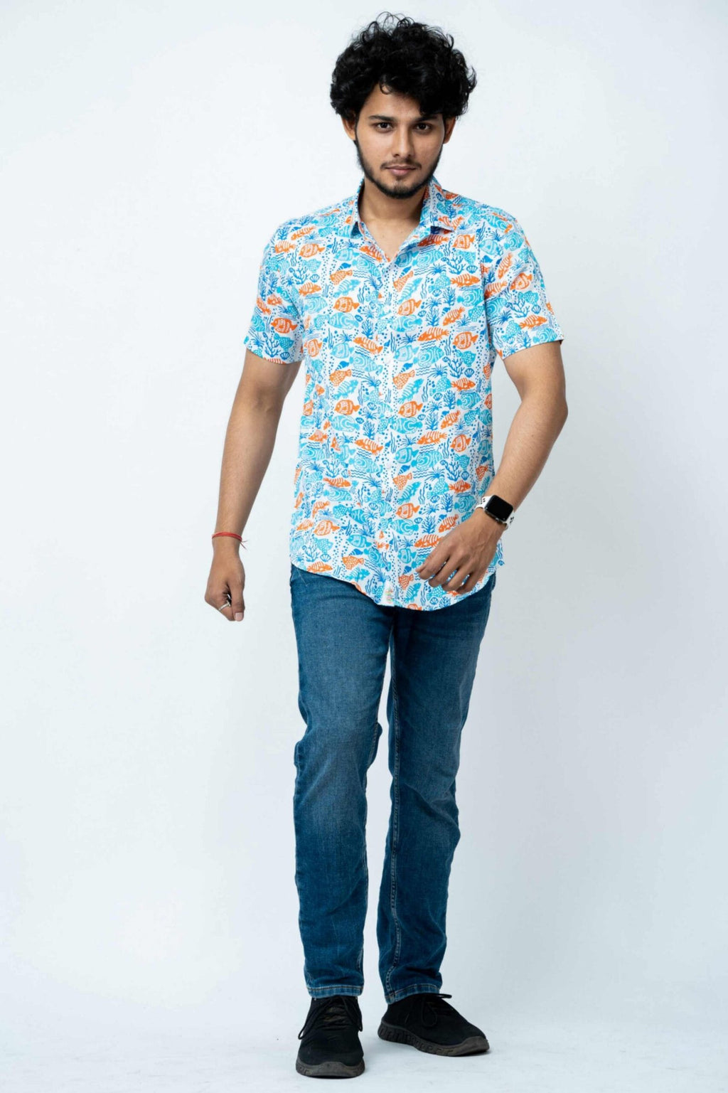 Coral Block Print Smart Fit Mens Shirt