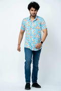 Coral Block Print Smart Fit Mens Shirt