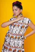 Block Printed Cotton Frida Kahlo Maxi Dress For Women