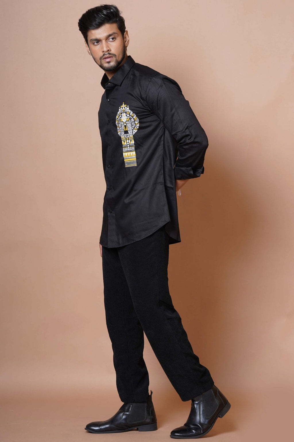 Egyptian Pharoah Hand Embroidered Mens Black Full Sleeve Shirt