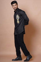 Egyptian Pharoah Hand Embroidered Mens Black Full Sleeve Shirt