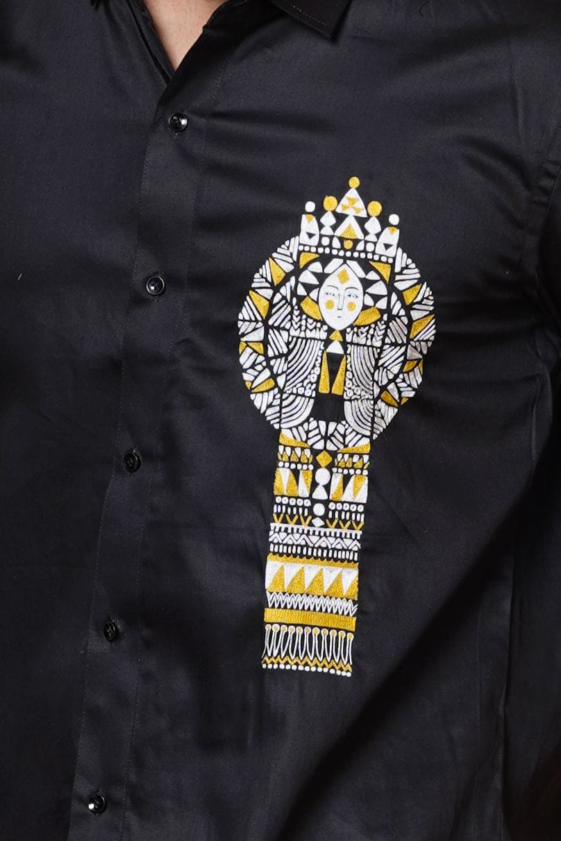Egyptian Pharoah Hand Embroidered Mens Black Full Sleeve Shirt