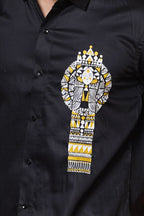 Egyptian Pharoah Hand Embroidered Mens Black Full Sleeve Shirt
