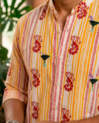Stripes and Lobster Embroidered Half Shirt