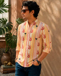 Stripes and Lobster Embroidered Half Shirt