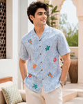 Ocean Embroidered Half Shirt