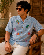 Ocean Embroidered Half Shirt