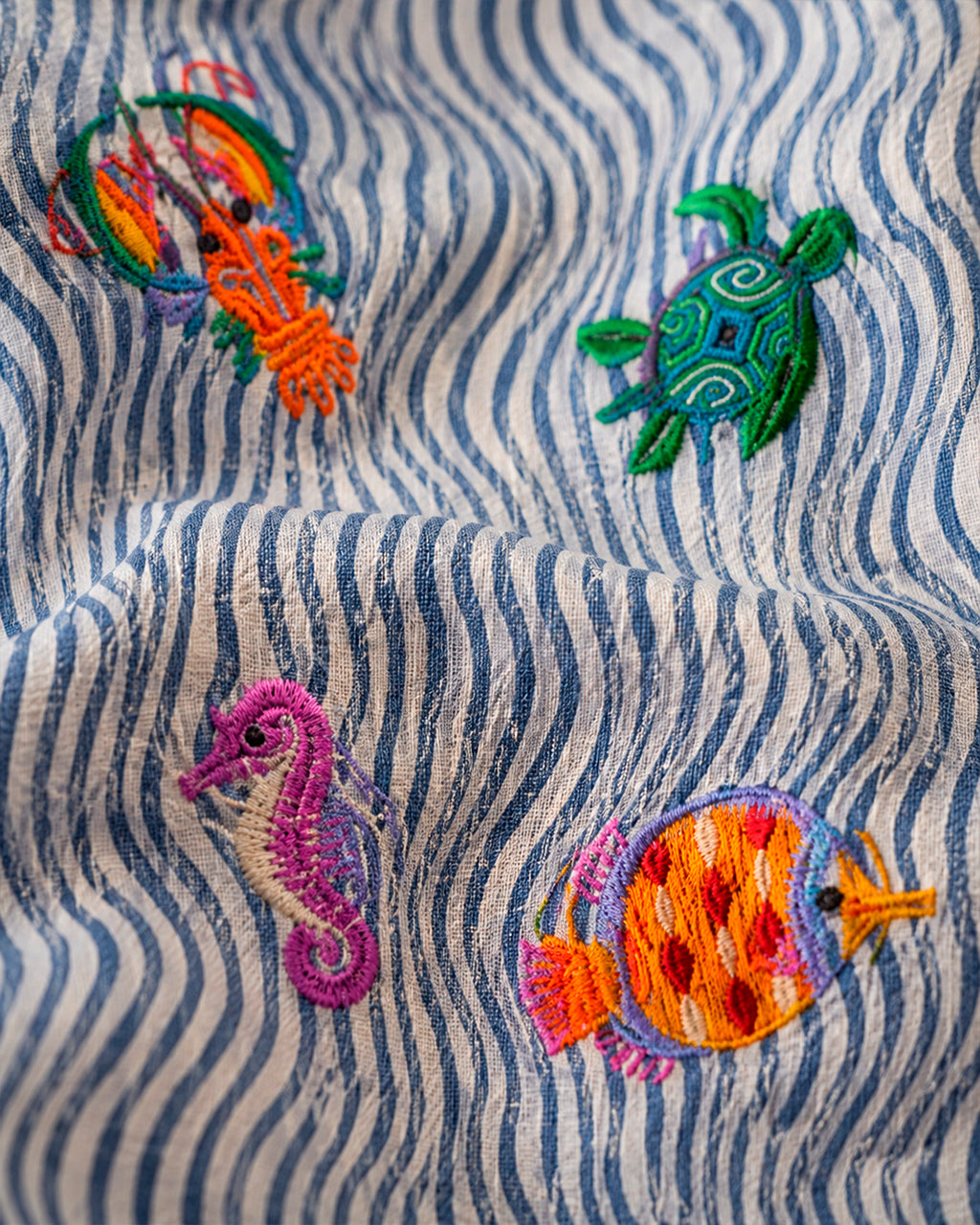 Ocean Embroidered Half Shirt