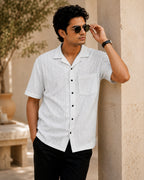 White Self Pattern Half Shirt