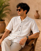 White Self Pattern Half Shirt