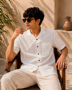 White Self Pattern Half Shirt