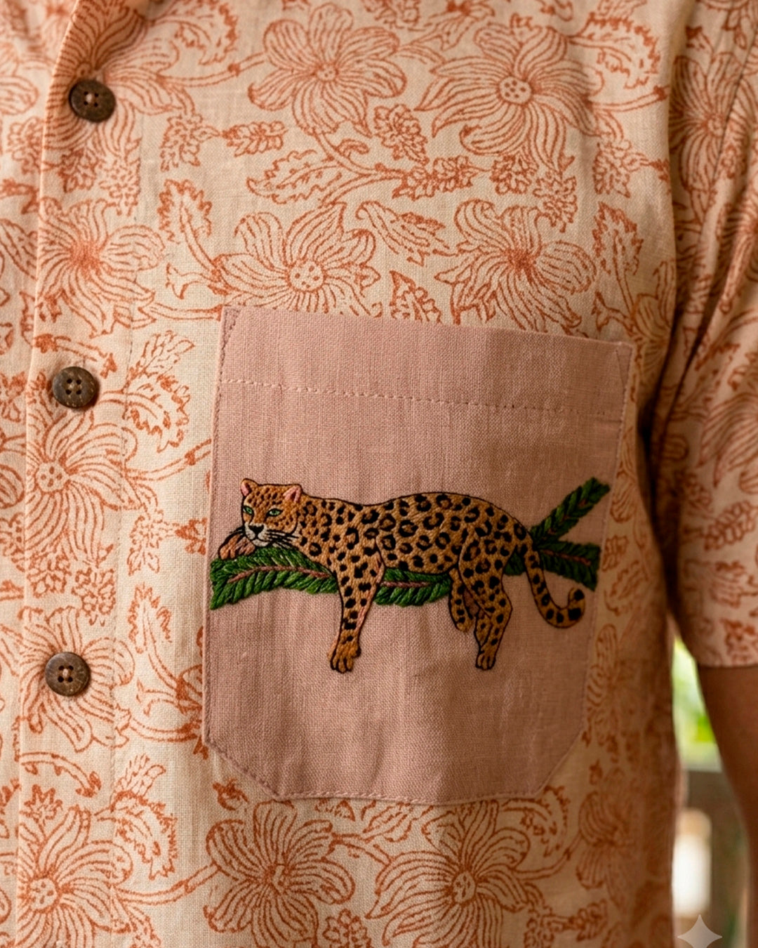 Leopard Embroidered Half Shirt