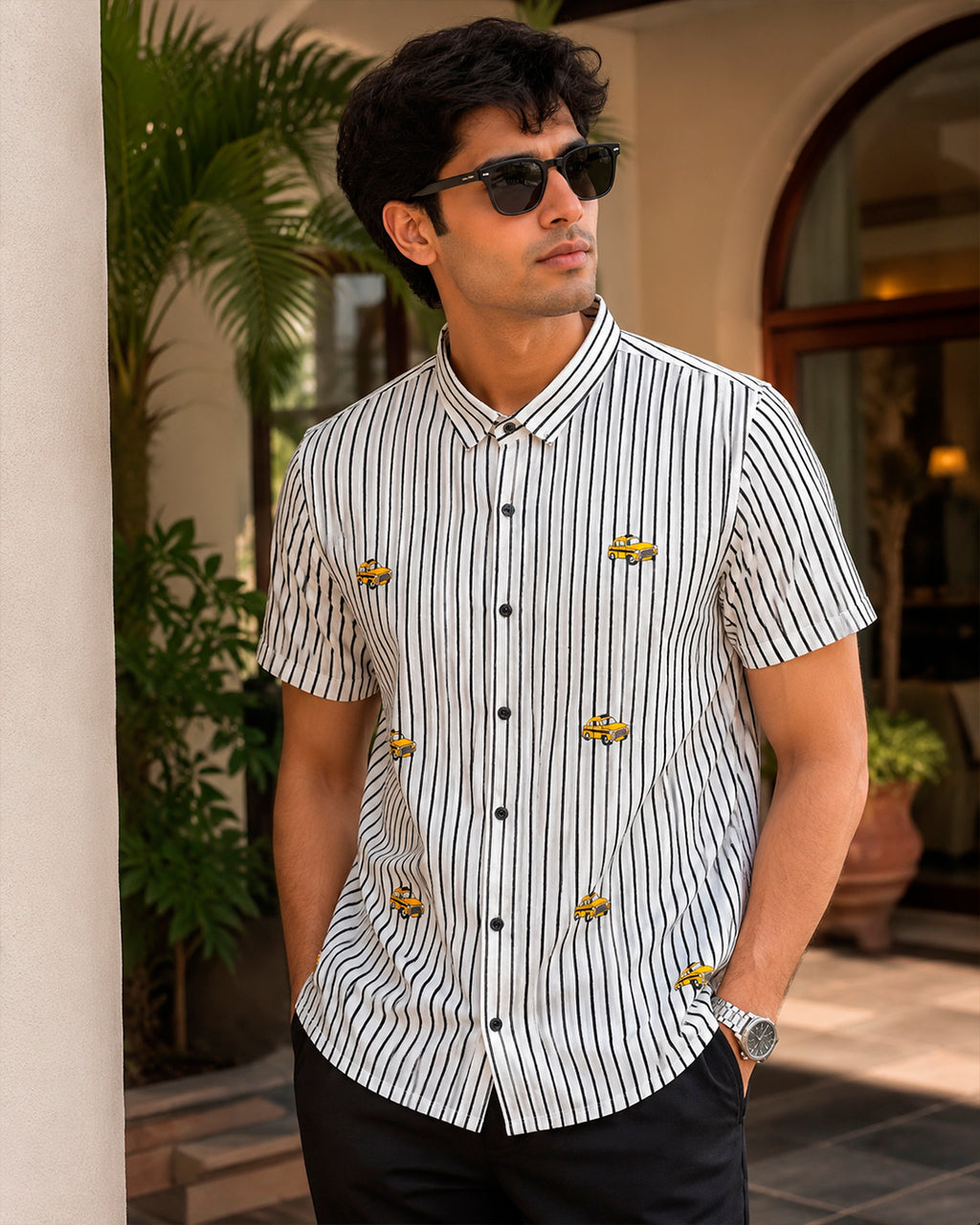 Kolkata Yellow Taxi Embroidered Half Shirt