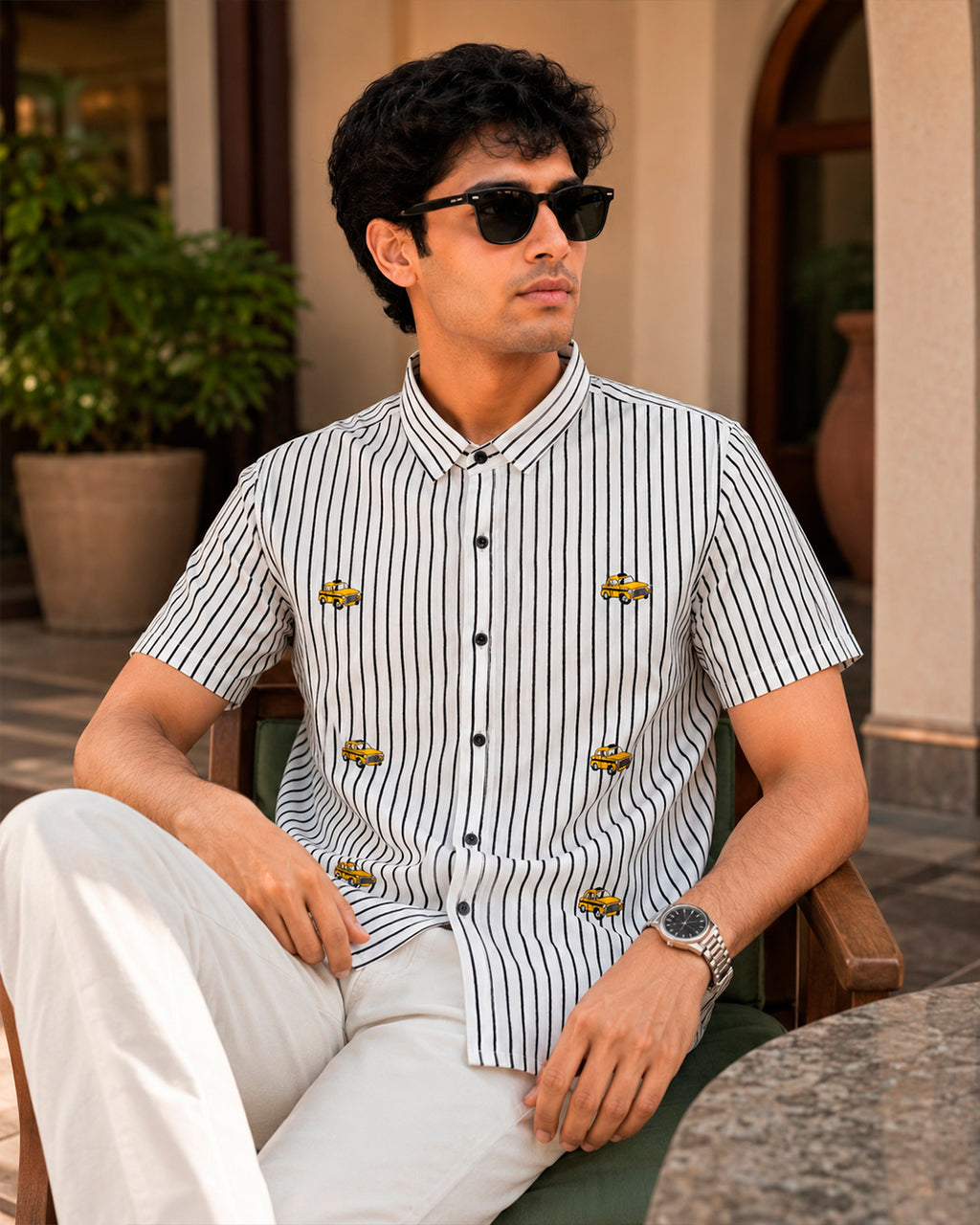 Kolkata Yellow Taxi Embroidered Half Shirt