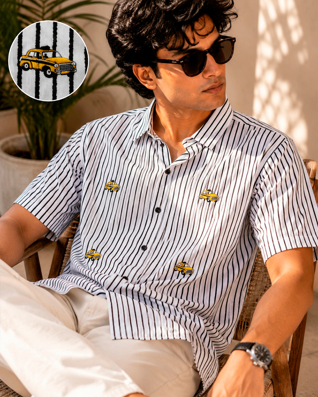 Kolkata Yellow Taxi Embroidered Half Shirt