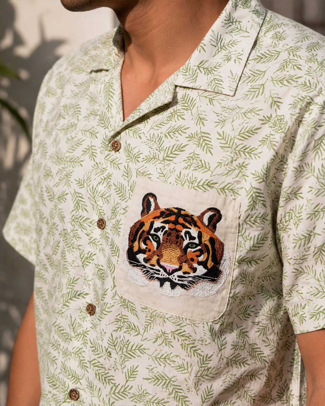 Bengal Tiger Embroidered Half Shirt