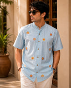Sun Motif Embroidered Half Shirt