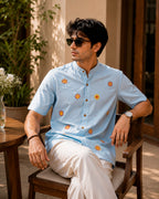 Sun Motif Embroidered Half Shirt