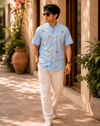 Sun Motif Embroidered Half Shirt