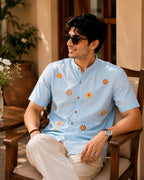 Sun Motif Embroidered Half Shirt