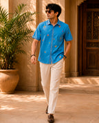 Boat Embellished Embroidered Half Shirt