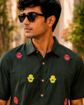 Green Hamsa Hand Embroidered Half Shirt
