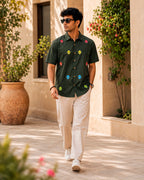 Green Hamsa Hand Embroidered Half Shirt