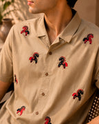 Beige Horse Embroidered Half Shirt