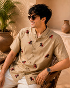 Beige Horse Embroidered Half Shirt