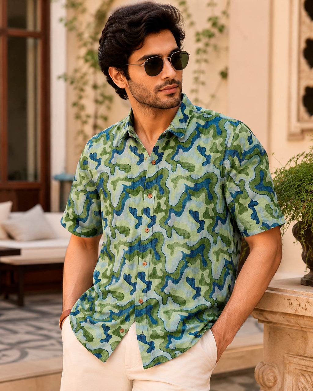 Green Abstract Aari Embroidered Half Shirt
